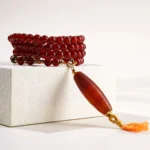 Handcrafted Red Agate Mala Necklace - Ethnic Eaglewood & Turquoise Amulet