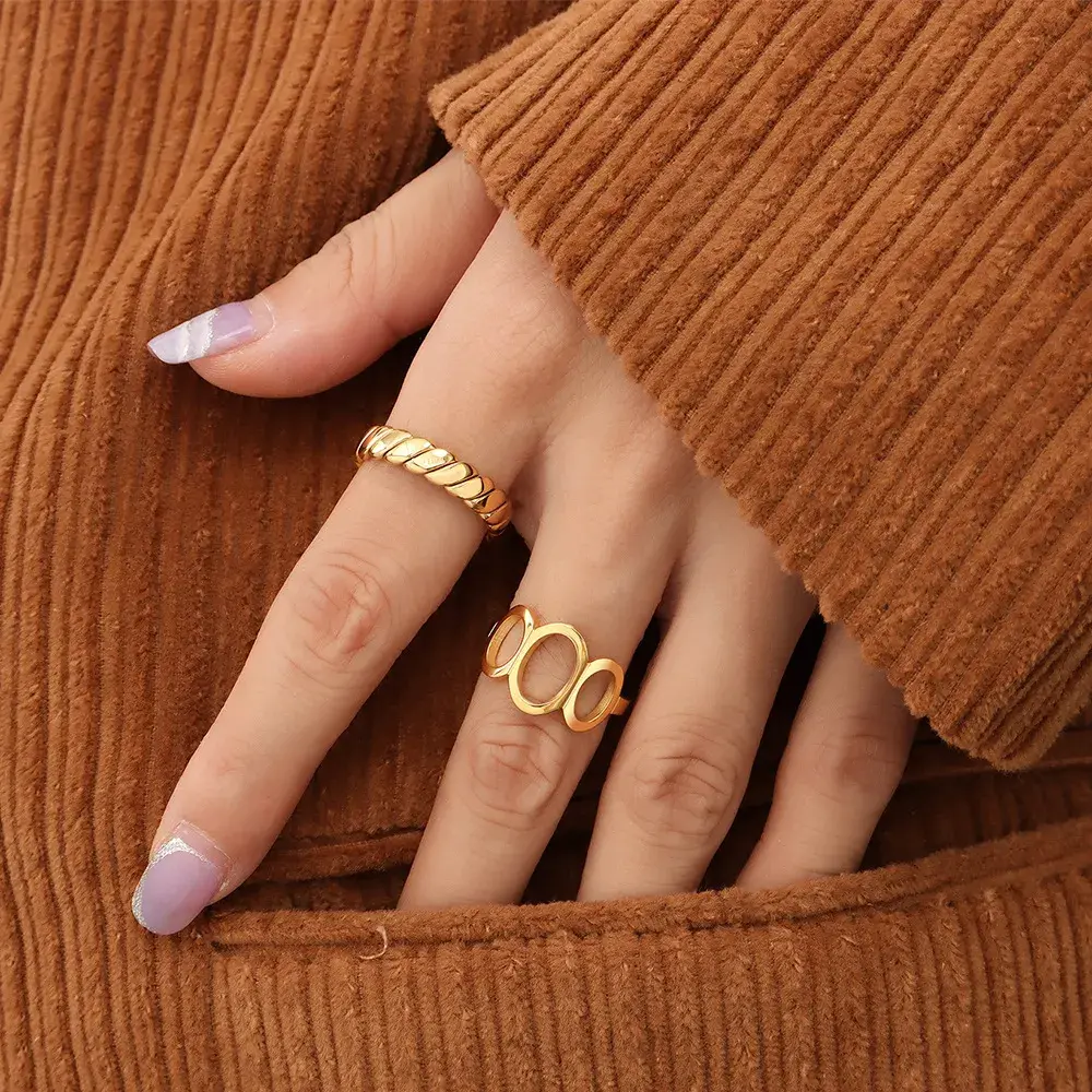 Handcrafted Twist Titanium Steel Ring - 18K Gold Plated Minimalist Band
