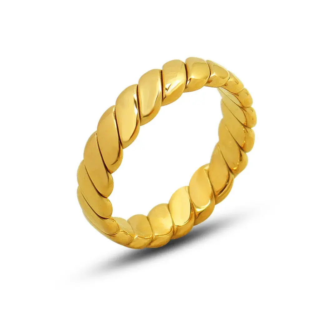 Handcrafted Twist Titanium Steel Ring - 18K Gold Plated Minimalist Band