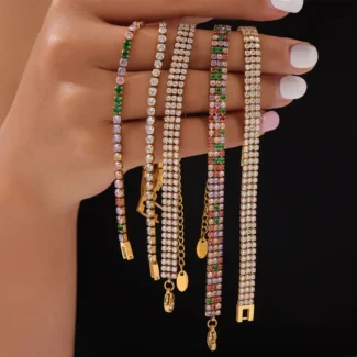 Luxury Titanium Steel Tennis Bracelet - Hand-Set Zirconia Amulet