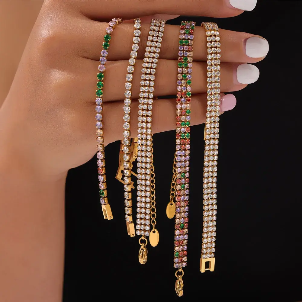 Luxury Titanium Steel Tennis Bracelet - Hand-Set Zirconia Amulet