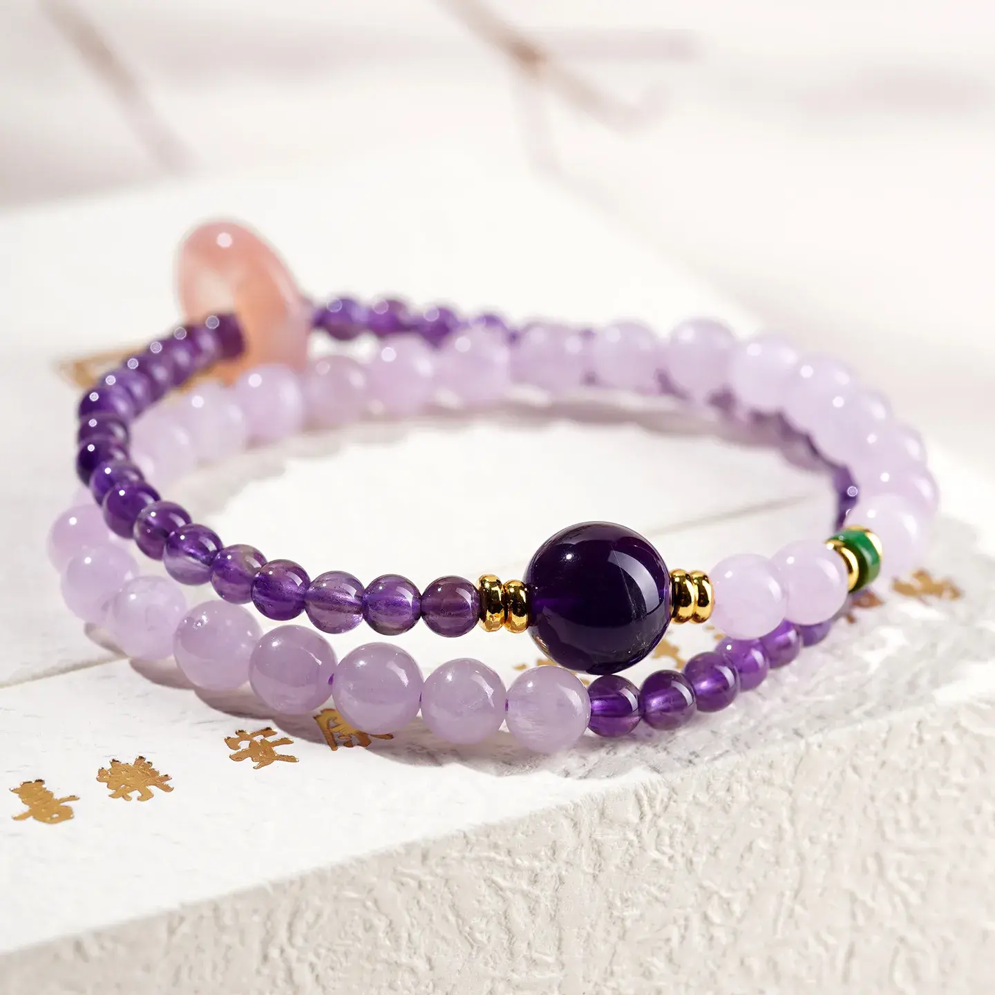 Natural Amethyst & Kunzite Bracelet - Handcrafted Success & Serenity Amulet