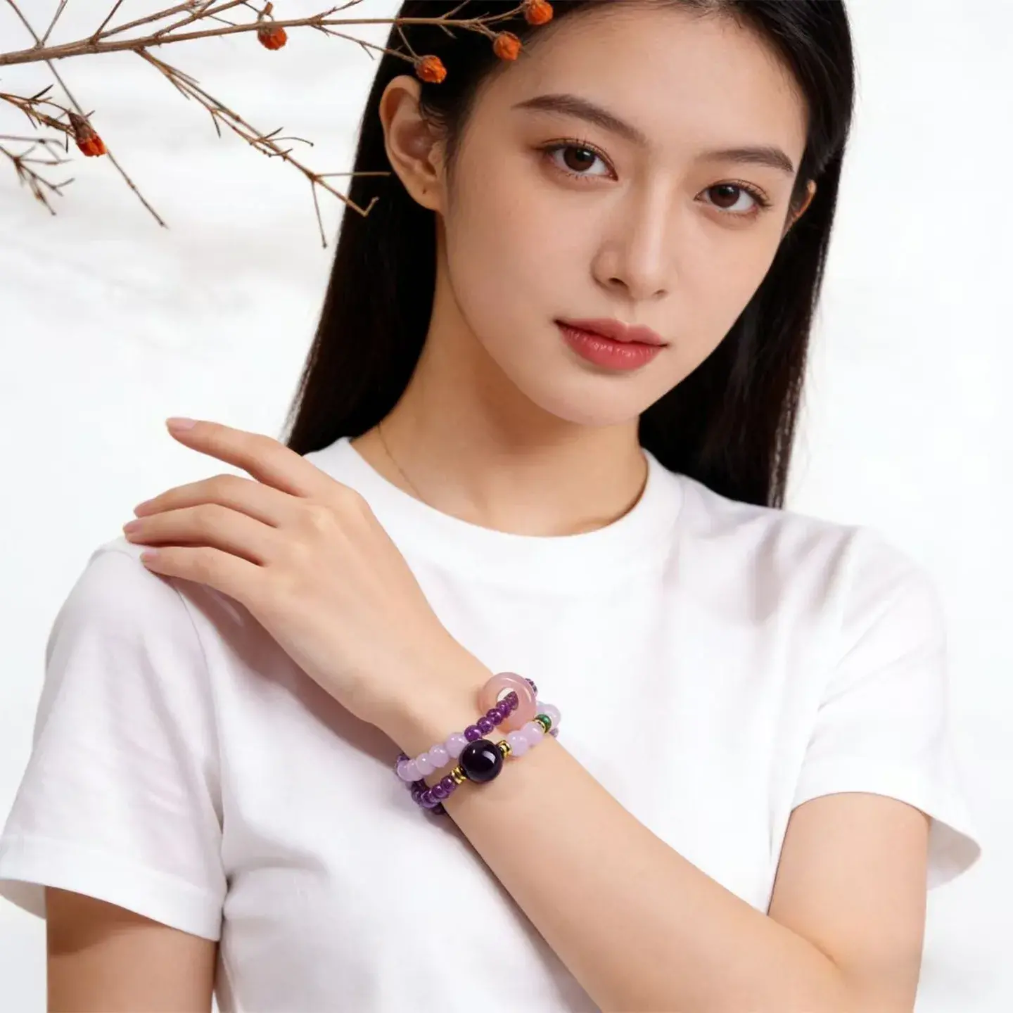 Natural Amethyst & Kunzite Bracelet - Handcrafted Success & Serenity Amulet