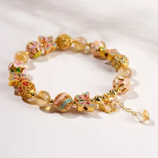 Natural Citrine Butterfly Bracelet - Handcrafted Enamel Meditation Jewelry