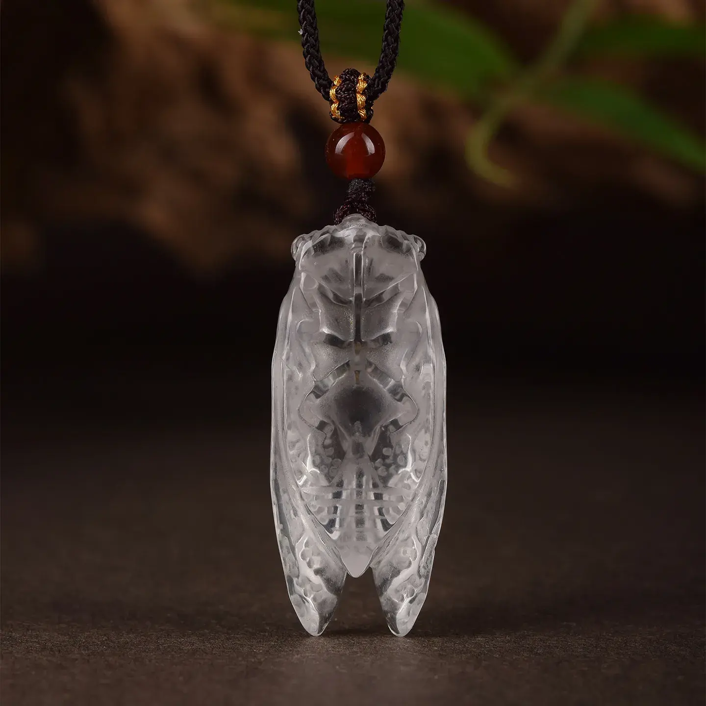 Natural Clear Quartz Cicada Pendant - Hand-Carved Success & Rebirth Amulet
