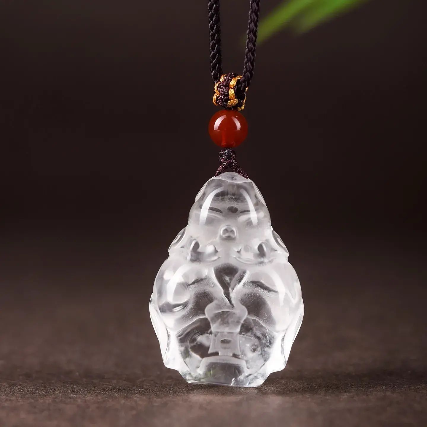 Natural Clear Quartz God of Wealth Pendant - Hand-Carved Prosperity Amulet