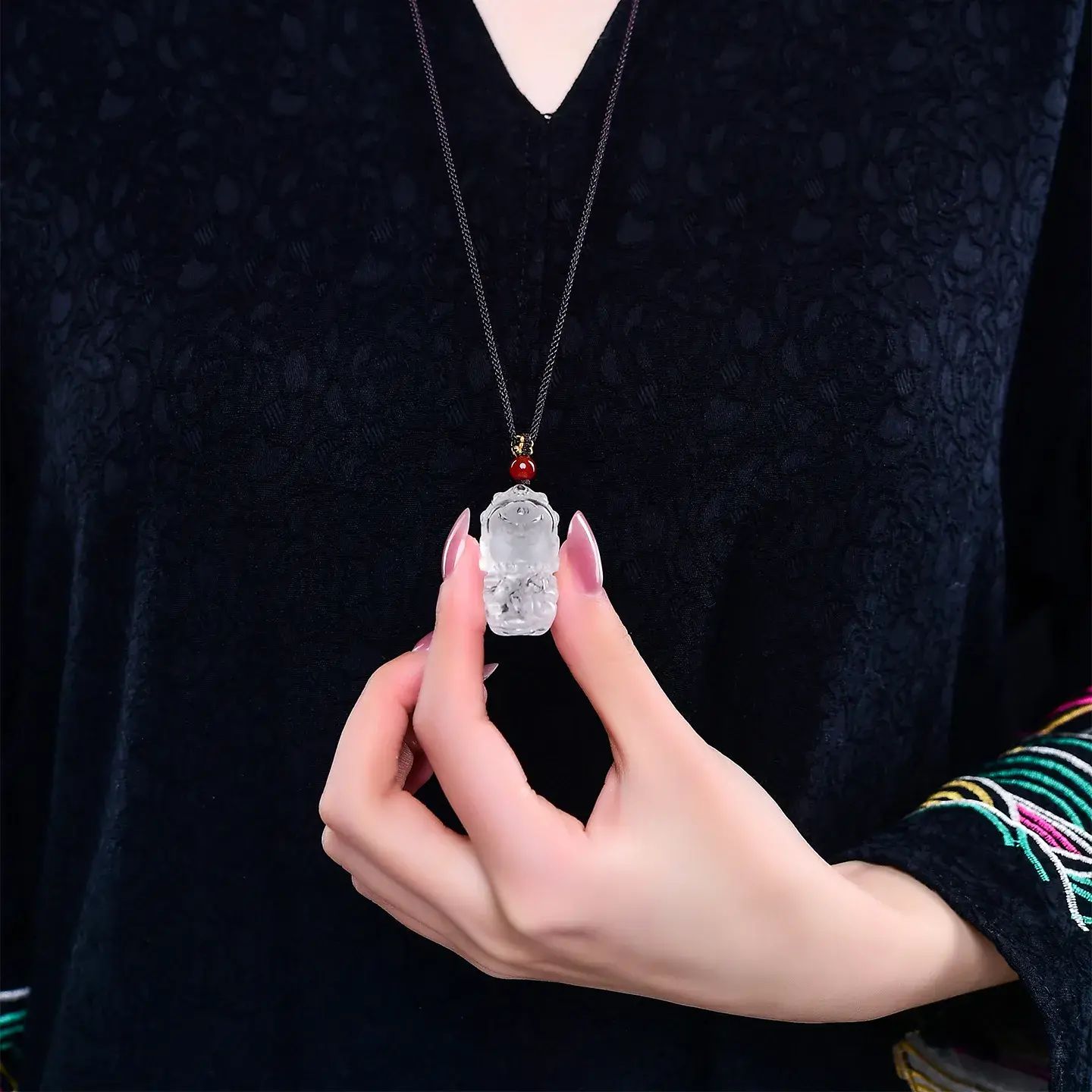 Natural Clear Quartz Military God of Wealth Necklace - Hand-Carved Amulet