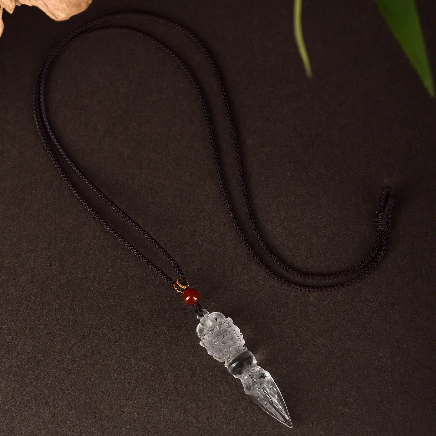 Natural Clear Quartz Vajra Phurba Pendant - Hand-Carved Protection Amulet