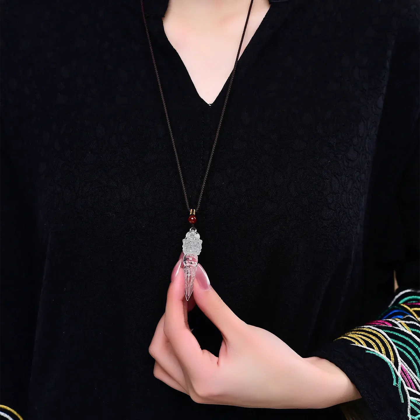 Natural Clear Quartz Vajra Phurba Pendant - Hand-Carved Protection Amulet