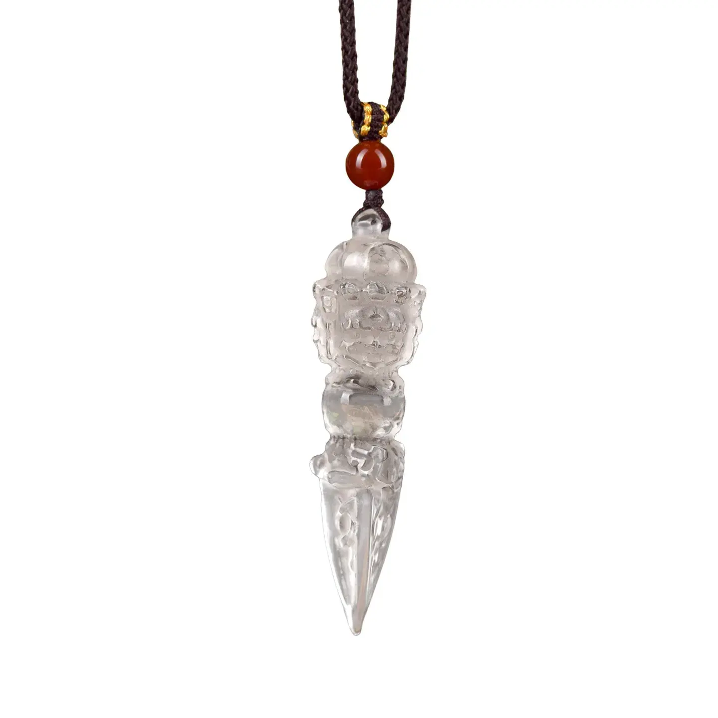 Natural Clear Quartz Vajra Phurba Pendant - Hand-Carved Protection Amulet
