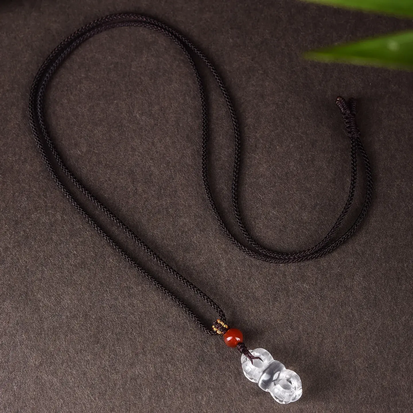 Natural Crystal Vajra Pendant - Hand-Carved Dorje Protection Amulet