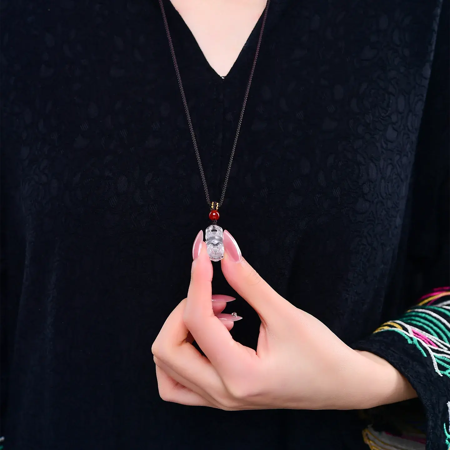 Natural Crystal Vajra Pendant - Hand-Carved Dorje Protection Amulet