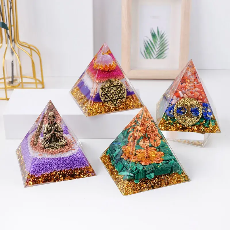 Natural Gemstone Orgonite Pyramid - Handcrafted Energy Generator for Meditation