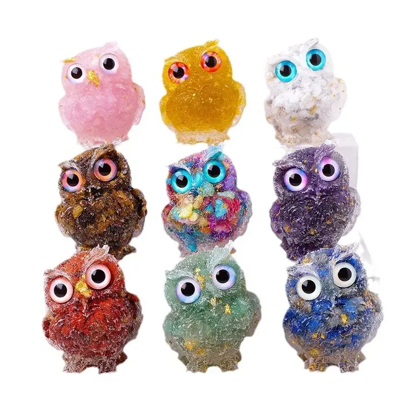 Natural Gemstone Owl Statue - Handcrafted Crystal Wisdom Guardian