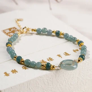 Natural Green Jade Bracelet - Handcrafted Ping An Kou Amulet