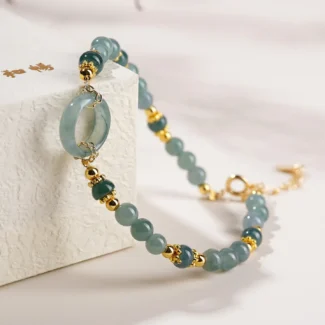 Natural Green Jade Bracelet - Handcrafted Ping An Kou Amulet