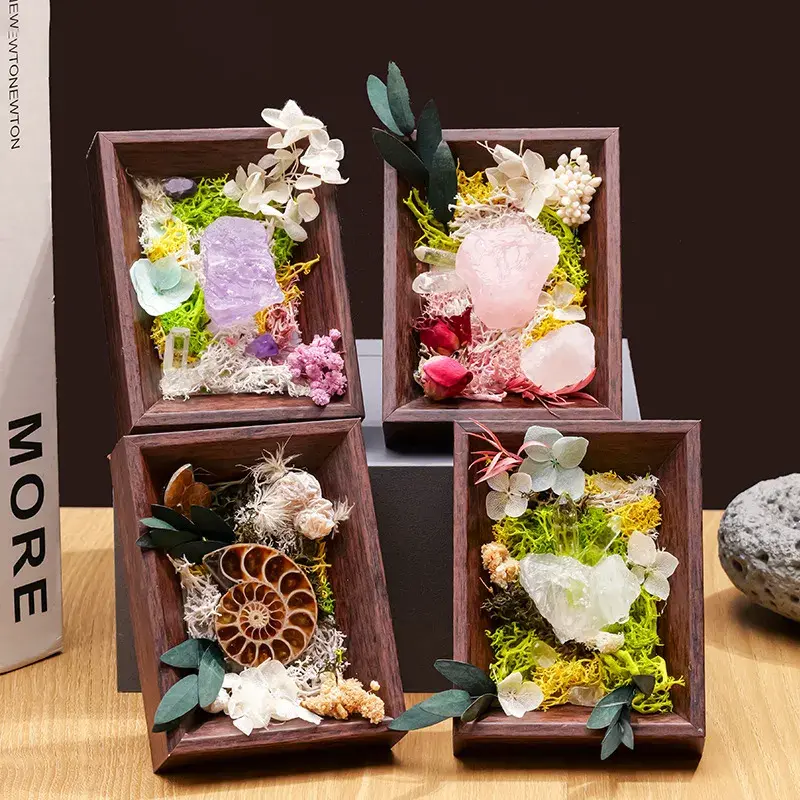 Natural Raw Crystal Micro-Landscape Shadow Box - Handcrafted Zen Decor