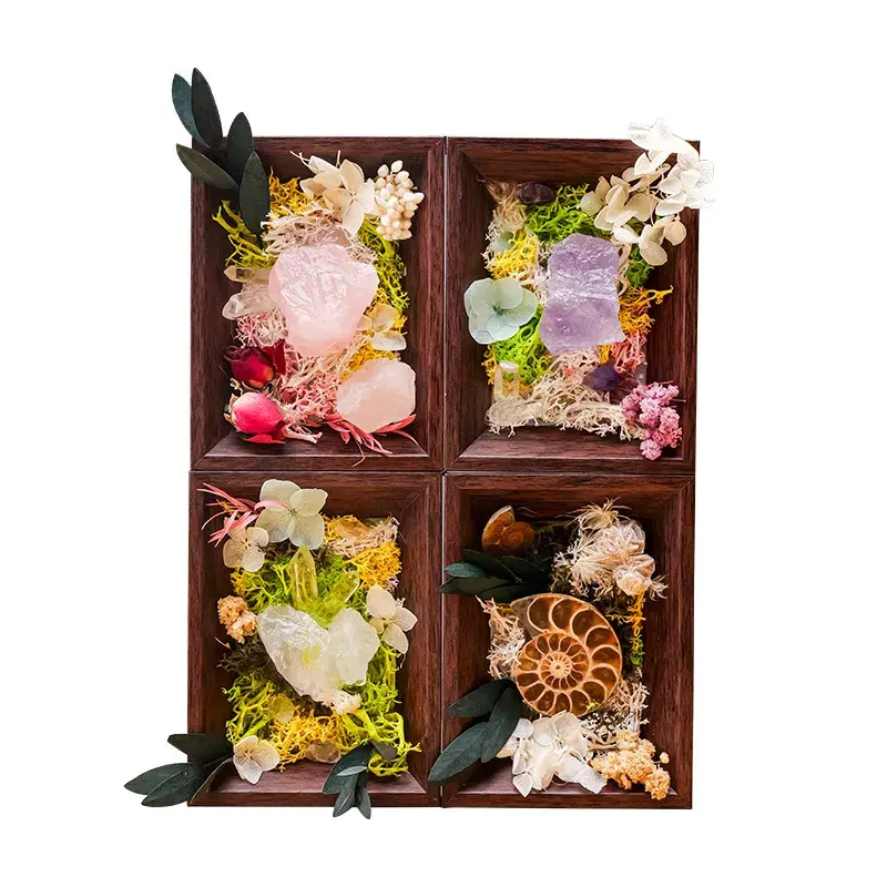 Natural Raw Crystal Micro-Landscape Shadow Box - Handcrafted Zen Decor