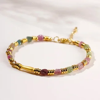 Natural Raw Tourmaline Goldfish Bracelet - Handcrafted Rainbow Stone