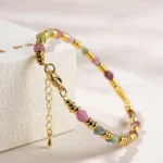 Natural Raw Tourmaline Goldfish Bracelet - Handcrafted Rainbow Stone