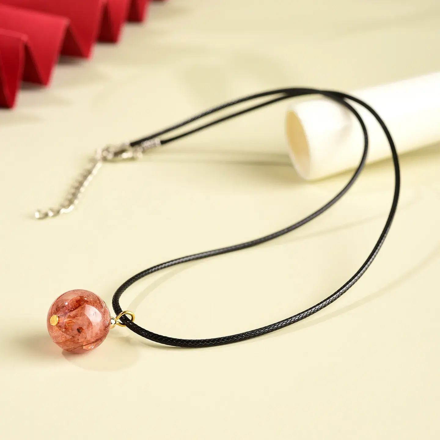 Natural Red Hematoid Quartz Necklace - Handcrafted Red Jiao Hua Amulet