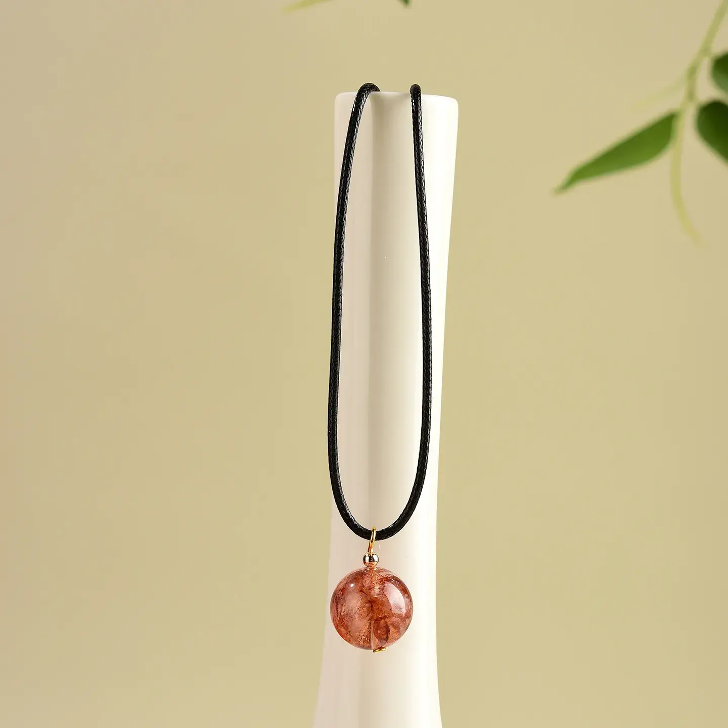 Natural Red Hematoid Quartz Necklace - Handcrafted Red Jiao Hua Amulet