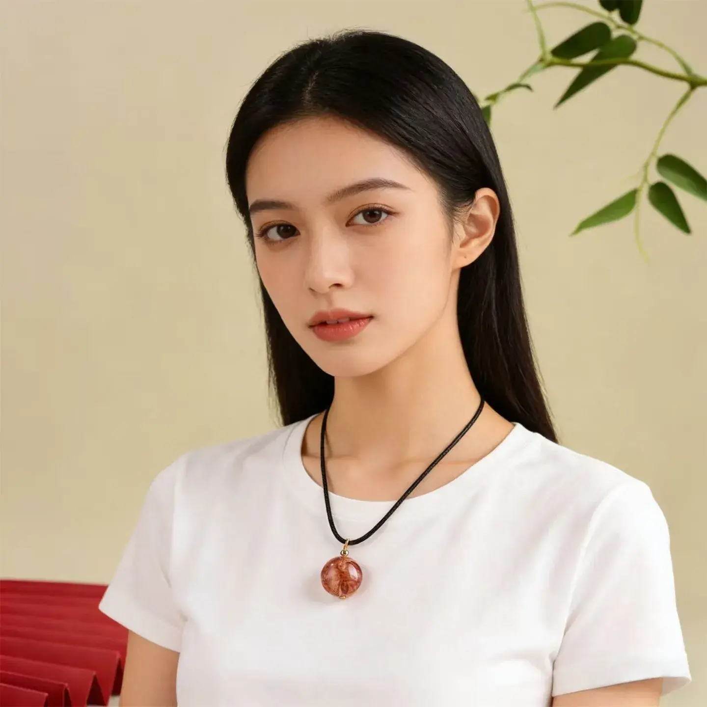 Natural Red Hematoid Quartz Necklace - Handcrafted Red Jiao Hua Amulet