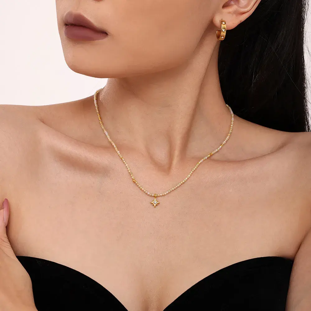 Natural Stone Eight-Pointed Star Necklace - Handcrafted North Star Amulet 2 - Buddha Bodhis