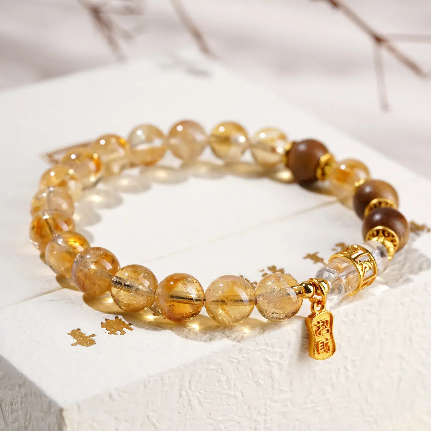 Natural Tower Citrine & Eaglewood Wealth Bracelet - Handcrafted Prosperity Amulet