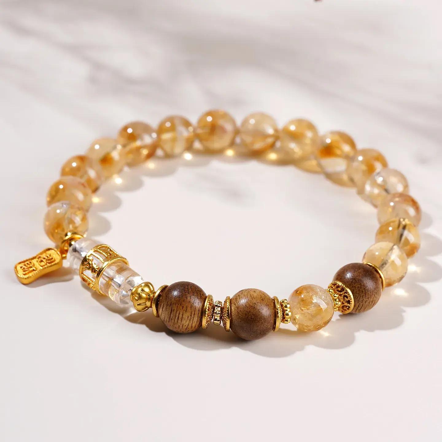Natural Tower Citrine & Eaglewood Wealth Bracelet - Handcrafted Prosperity Amulet
