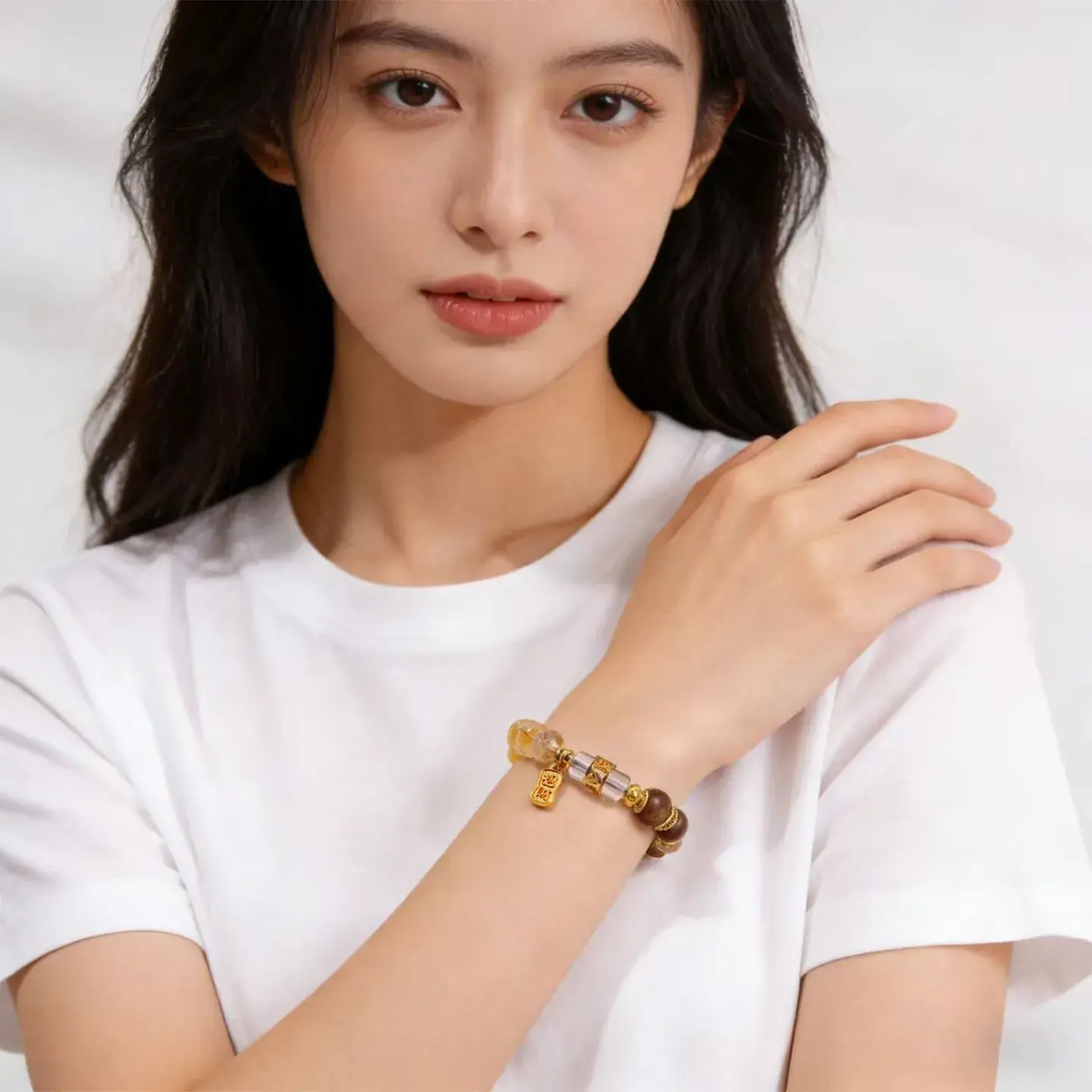 Natural Tower Citrine & Eaglewood Wealth Bracelet - Handcrafted Prosperity Amulet