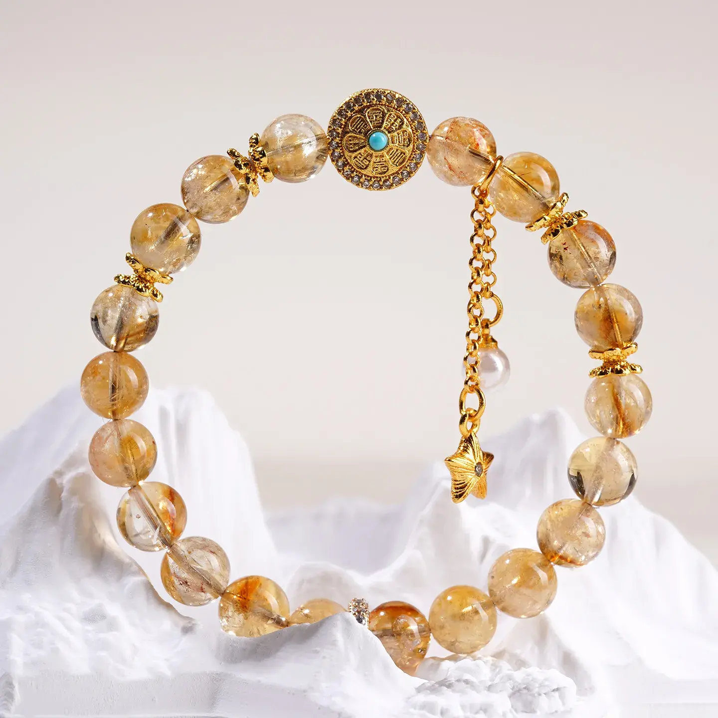 Natural Tower Citrine Wheel of Fortune Bracelet - Handcrafted Wealth Amulet