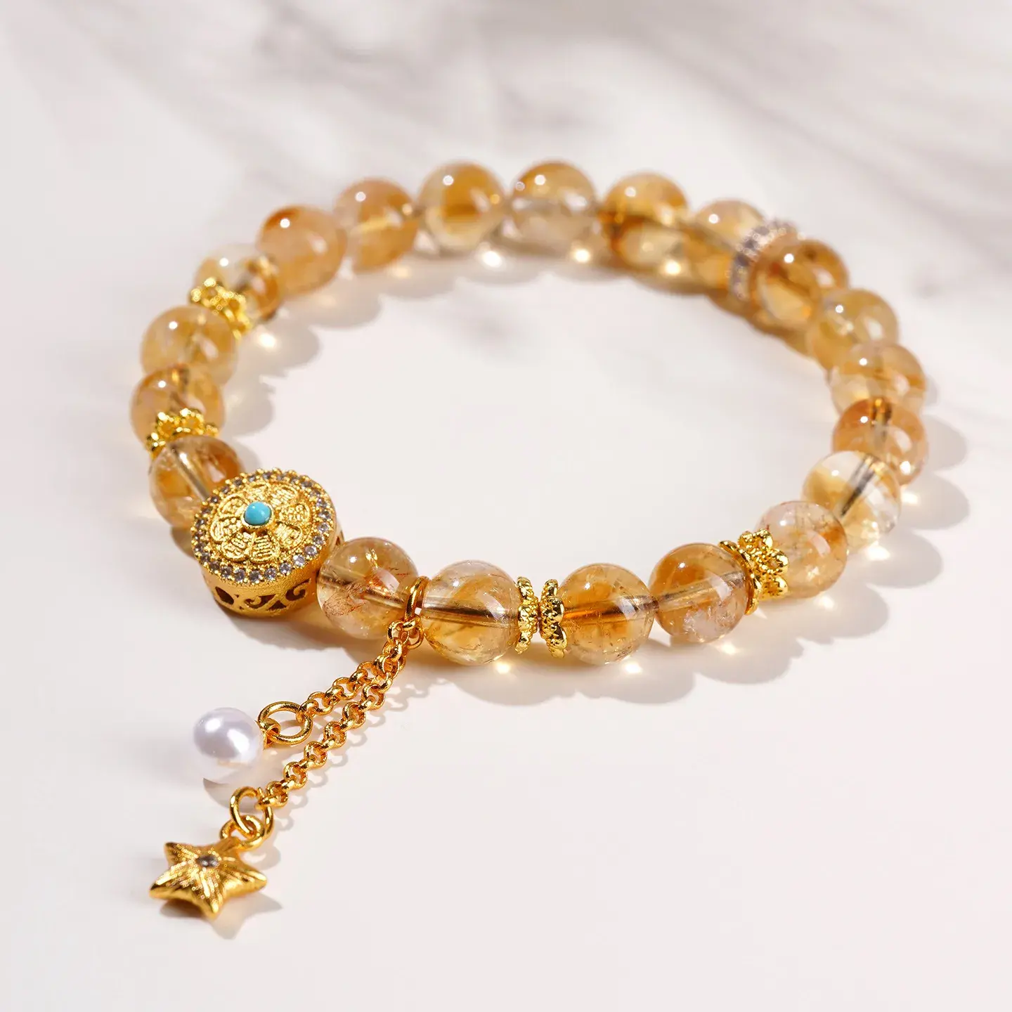 Natural Tower Citrine Wheel of Fortune Bracelet - Handcrafted Wealth Amulet