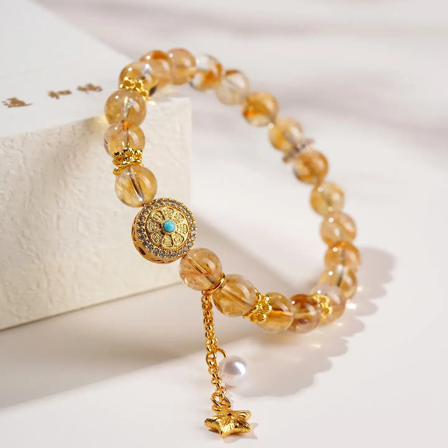 Natural Tower Citrine Wheel of Fortune Bracelet - Handcrafted Wealth Amulet