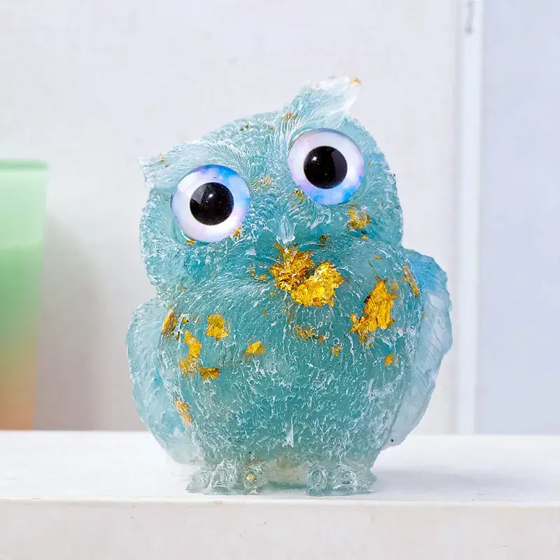Natural Gemstone Owl Statue - Handcrafted Crystal Wisdom Guardian