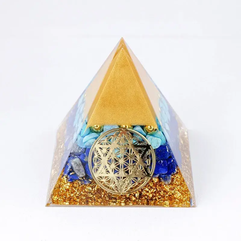 Natural Gemstone Orgonite Pyramid - Handcrafted Energy Generator for Meditation