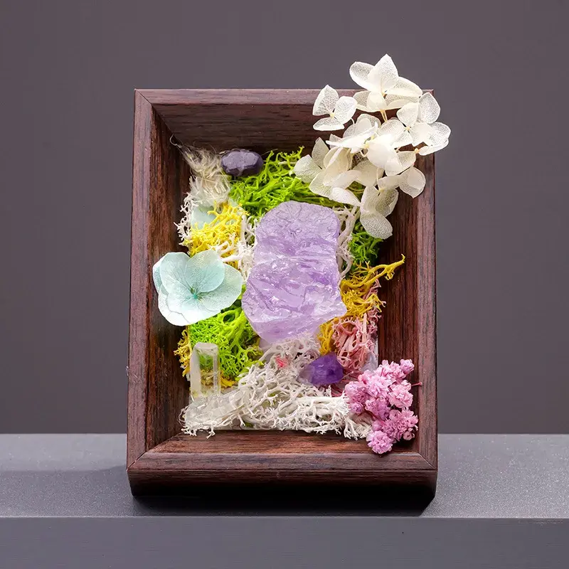 Natural Raw Crystal Micro-Landscape Shadow Box - Handcrafted Zen Decor