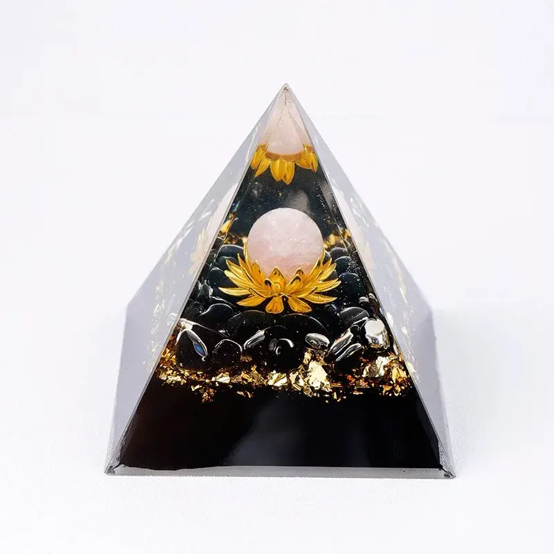 Natural Gemstone Orgonite Pyramid - Handcrafted Energy Generator for Meditation