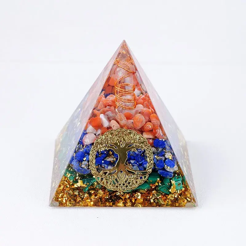 Natural Gemstone Orgonite Pyramid - Handcrafted Energy Generator for Meditation
