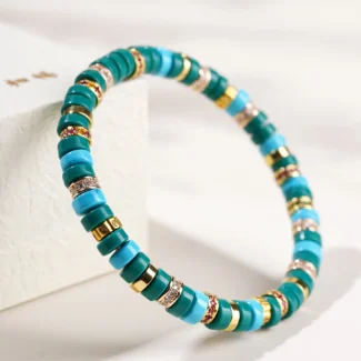 Tribal Turquoise Heishi Bead Bracelet - Handcrafted Protection Amulet