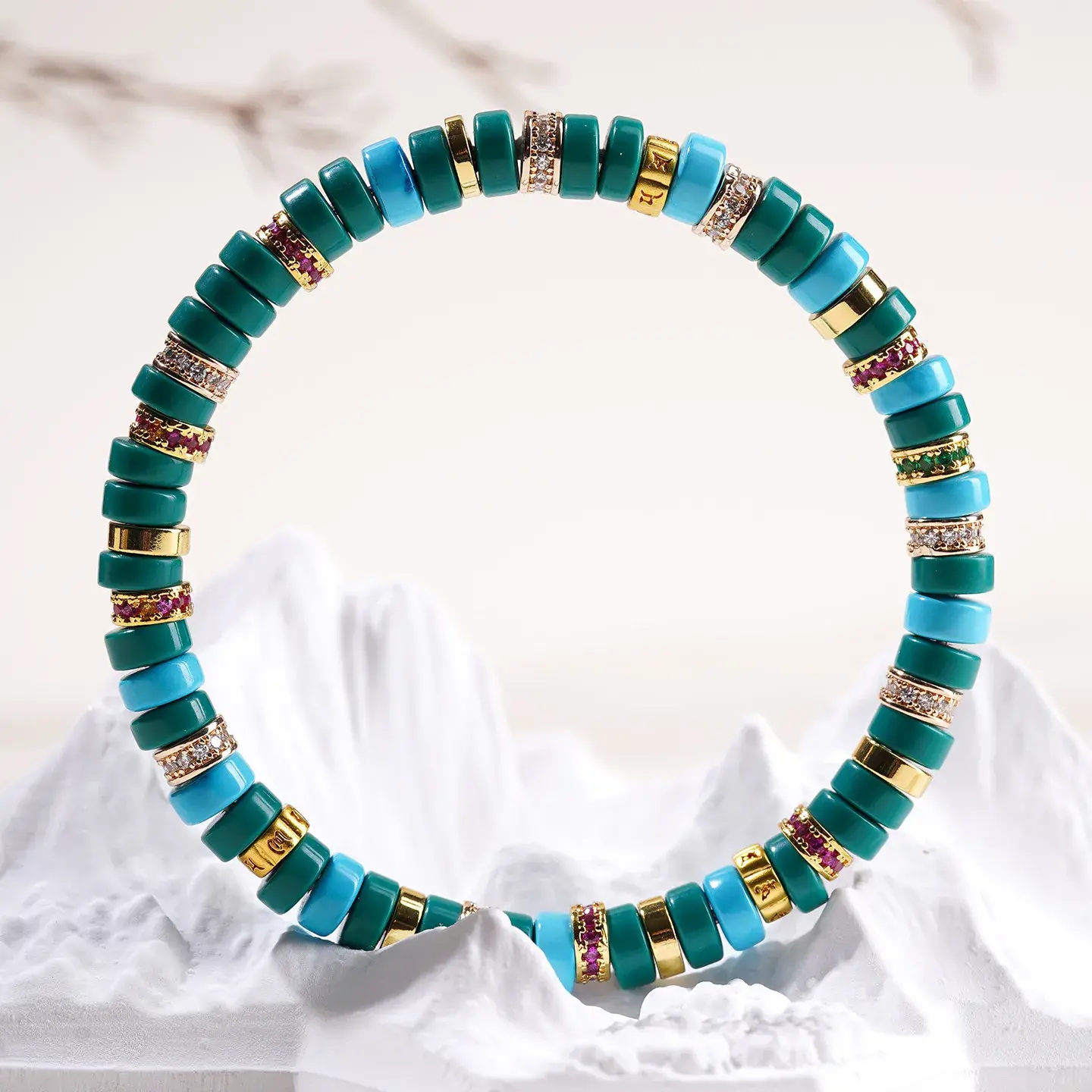 Tribal Turquoise Heishi Bead Bracelet - Handcrafted Protection Amulet