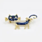 blue-enamel-cat-brooch-gold-pin