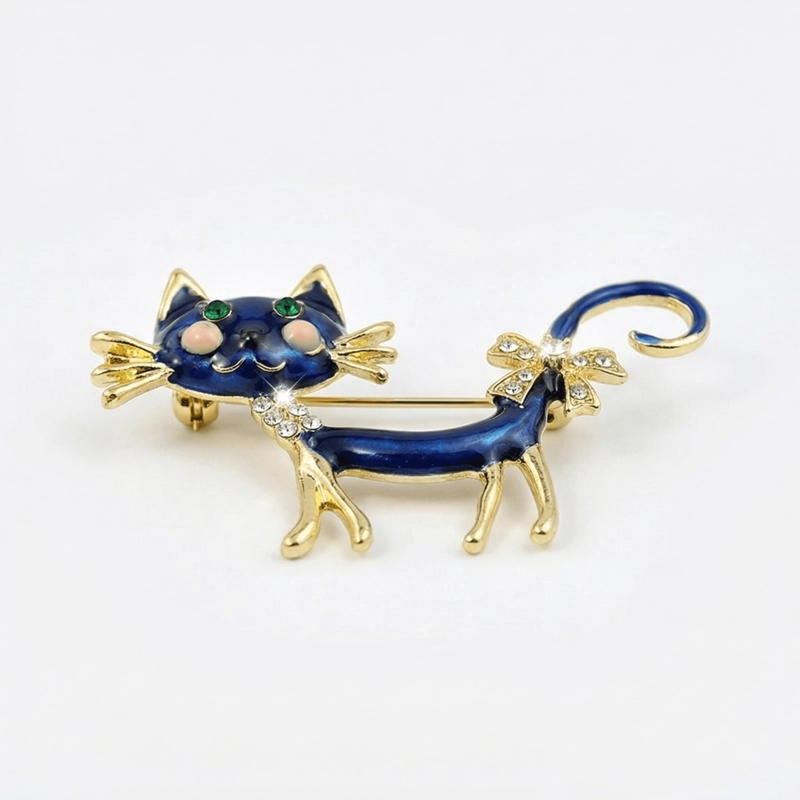 blue-enamel-cat-brooch-gold-pin