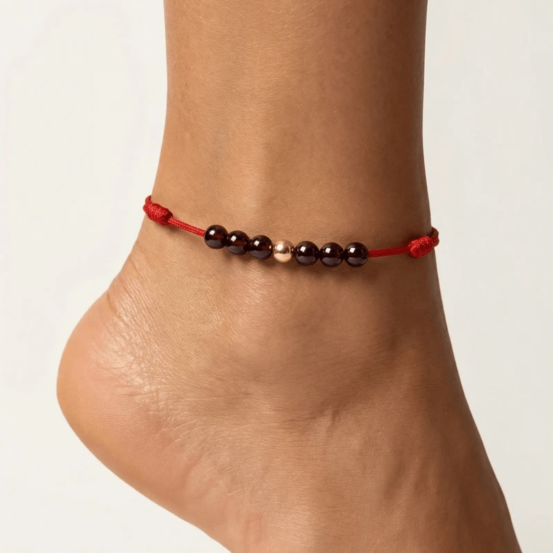 red-string-garnet-anklet-gold-bead-luxury-jewelry