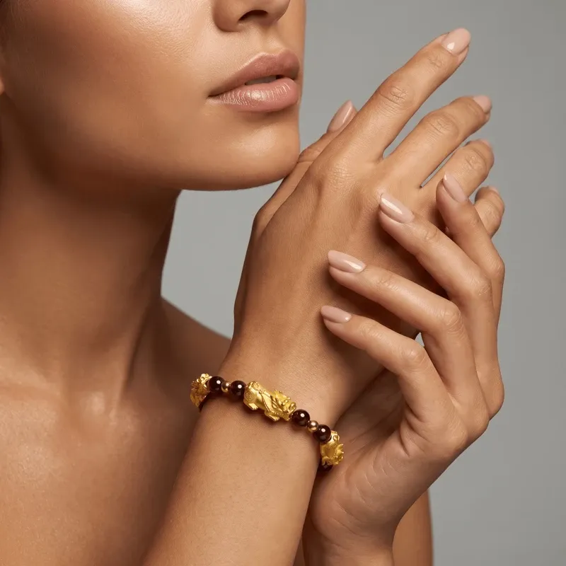 24k-gold-pixiu-garnet-bracelet-model-style