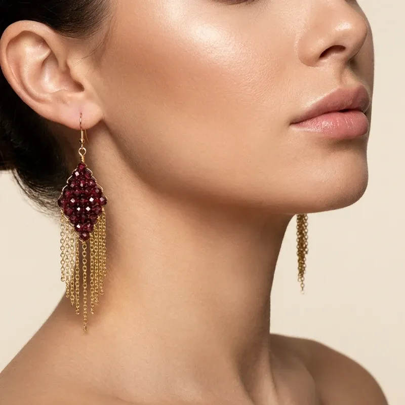 Natural Garnet Tassel Earrings - Vitality & Inner Confidence-2