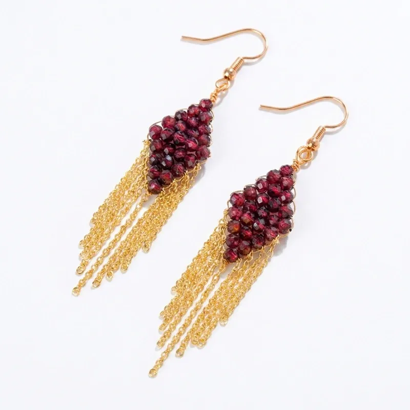 Natural Garnet Tassel Earrings - Vitality & Inner Confidence