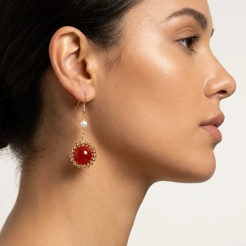 Natural Nan Hong Red Agate & Pearl Earrings for Harmony-2