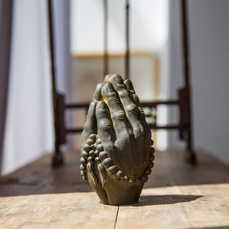 Natural Rust Iron & Resin Buddha Hand Sculpture – Zen Serenity, Spiritual Protection & Inner Peace-1