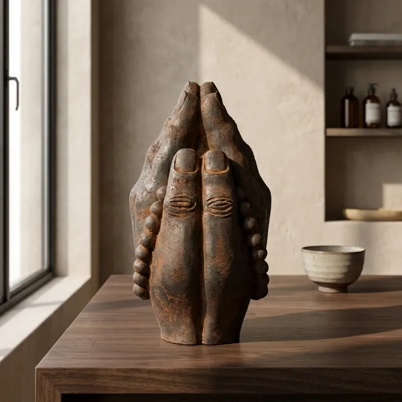 Natural Rust Iron & Resin Buddha Hand Sculpture – Zen Serenity, Spiritual Protection & Inner Peace-3